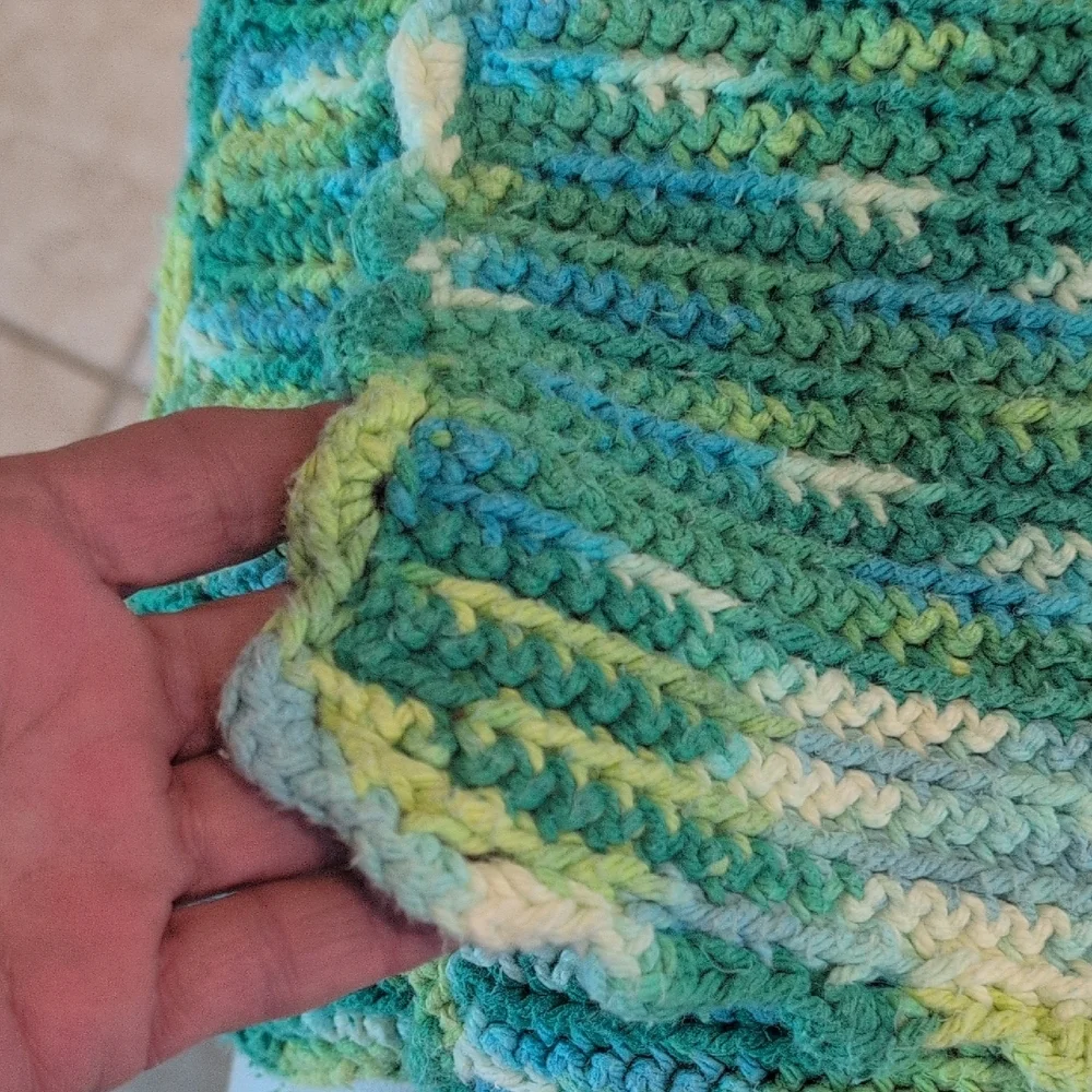 Green and Blue Knitted Afghan Blanket